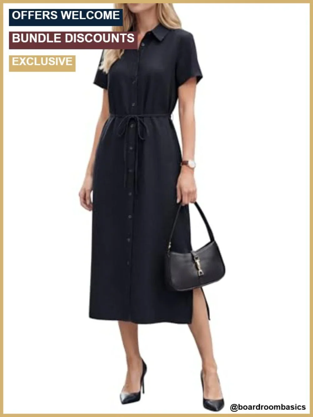 Linen Blend Midi Shirt Dress with Pockets, Short Sleeve